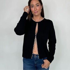 NWT Splendid Emmy Faux Pearl Black Cardigan Size L